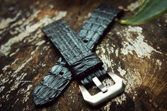 BESPOKE GENUINE BLACK CROCODILE SKIN LEATHER STRAP HDCS16