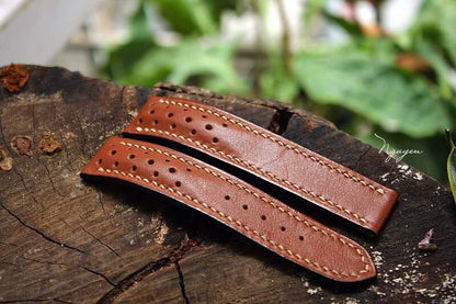 BESPOKE GENUINE VINTAGE BROWN VEG TANNED LEATHER STRAP FOR OMEGA CLASP HDOS01