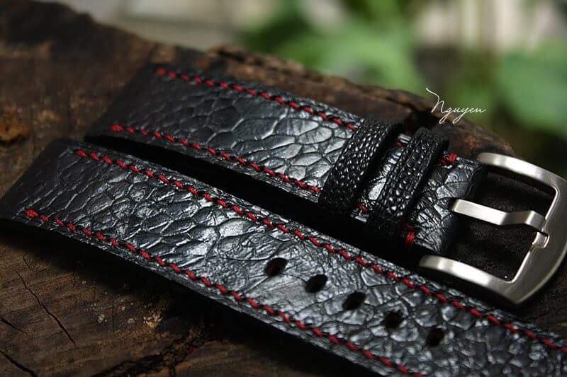 BESPOKE GENUINE BLACK OSTRICH LEG SKIN LEATHER STRAP HDOL22