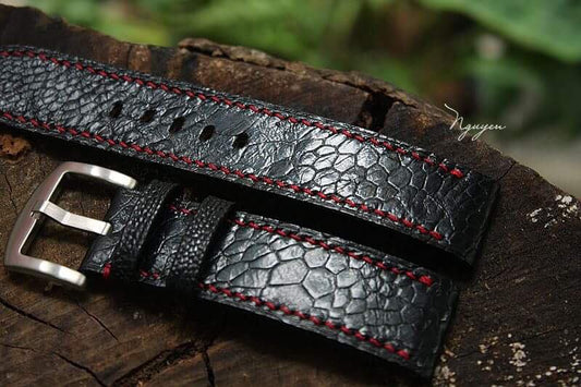 BESPOKE GENUINE BLACK OSTRICH LEG SKIN LEATHER STRAP HDOL22