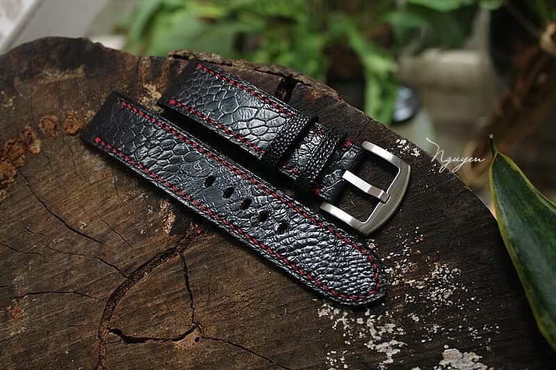 BESPOKE GENUINE BLACK OSTRICH LEG SKIN LEATHER STRAP HDOL22