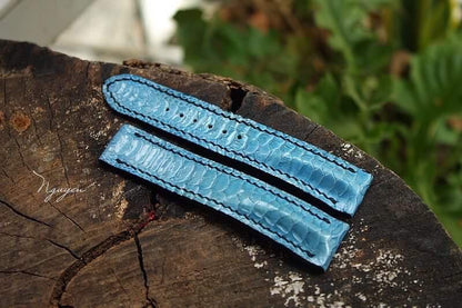 BESPOKE GENUINE SKYBLUE CHICKEN LEG LEATHER STRAP FOR OMEGA CLASP HDOS04