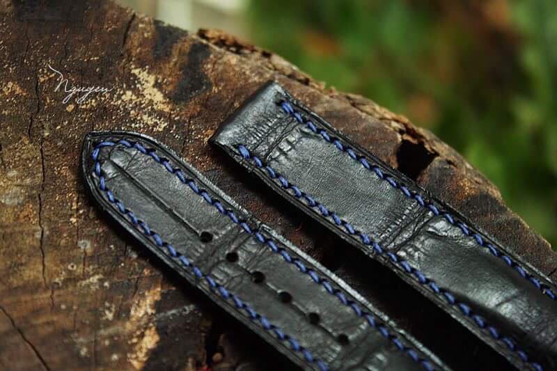 BESPOKE GENUINE BLACK CROCODILE SKIN LEATHER STRAP FOR OMEGA CLASP HDOS15