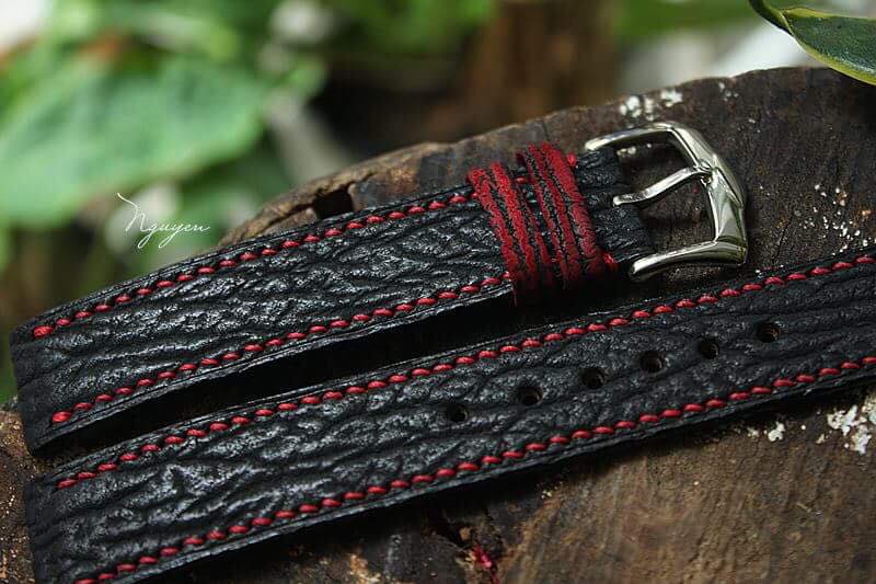 BESPOKE GENUINE BLACK SHARK SKIN LEATHER STRAP HDSH02