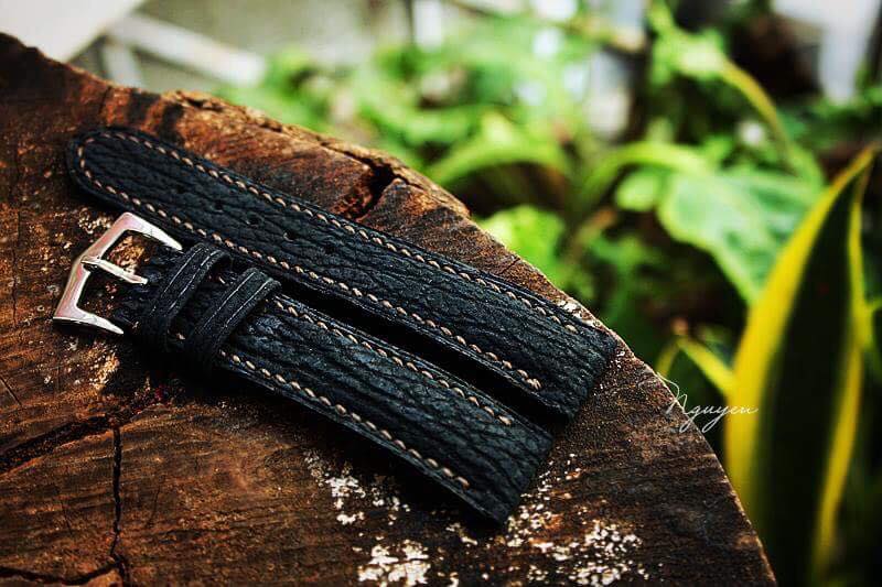 BESPOKE GENUINE BLACK SHARK SKIN LEATHER STRAP HDSH02