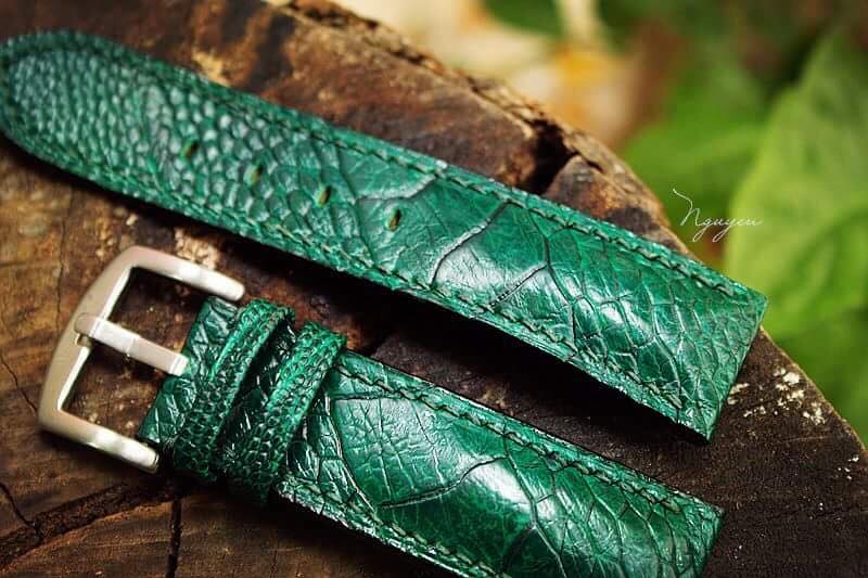 BESPOKE GENUINE GREEN OSTRICH LEG SKIN LEATHER STRAP HDOL20