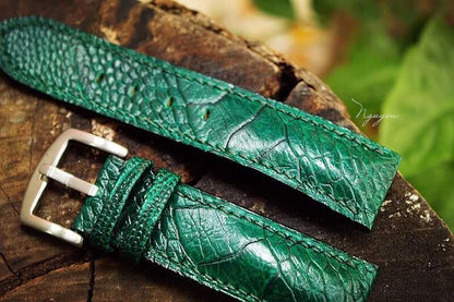 BESPOKE GENUINE GREEN OSTRICH LEG SKIN LEATHER STRAP HDOL20