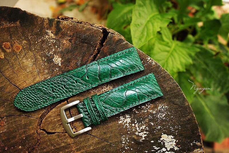 BESPOKE GENUINE GREEN OSTRICH LEG SKIN LEATHER STRAP HDOL20