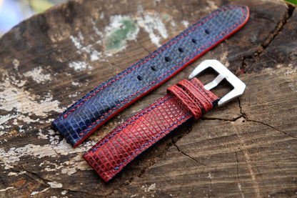 BESPOKE RED-BLUE GENUINE LIZARD LEATHER WATCH STRAP HDLZ16