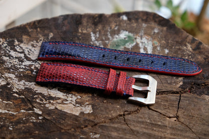 BESPOKE RED-BLUE GENUINE LIZARD LEATHER WATCH STRAP HDLZ16