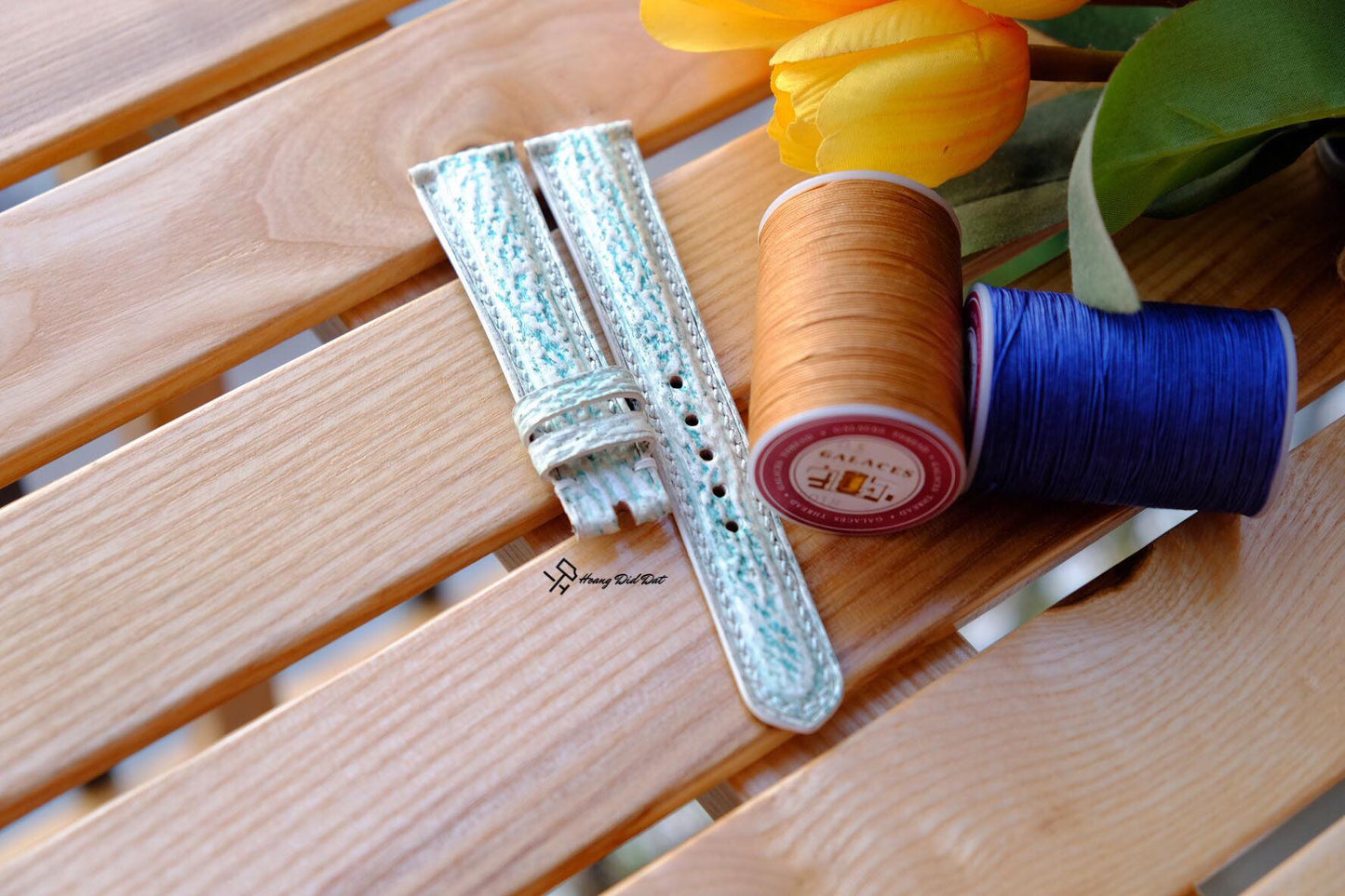 BESPOKE GENUINE WHITE SHARK SKIN LEATHER WATCH STRAP HDSH09