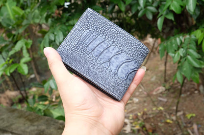 BESPOKE GENUINE GRAY OSTRICH BIFOLD MAN WALLET HDWA31