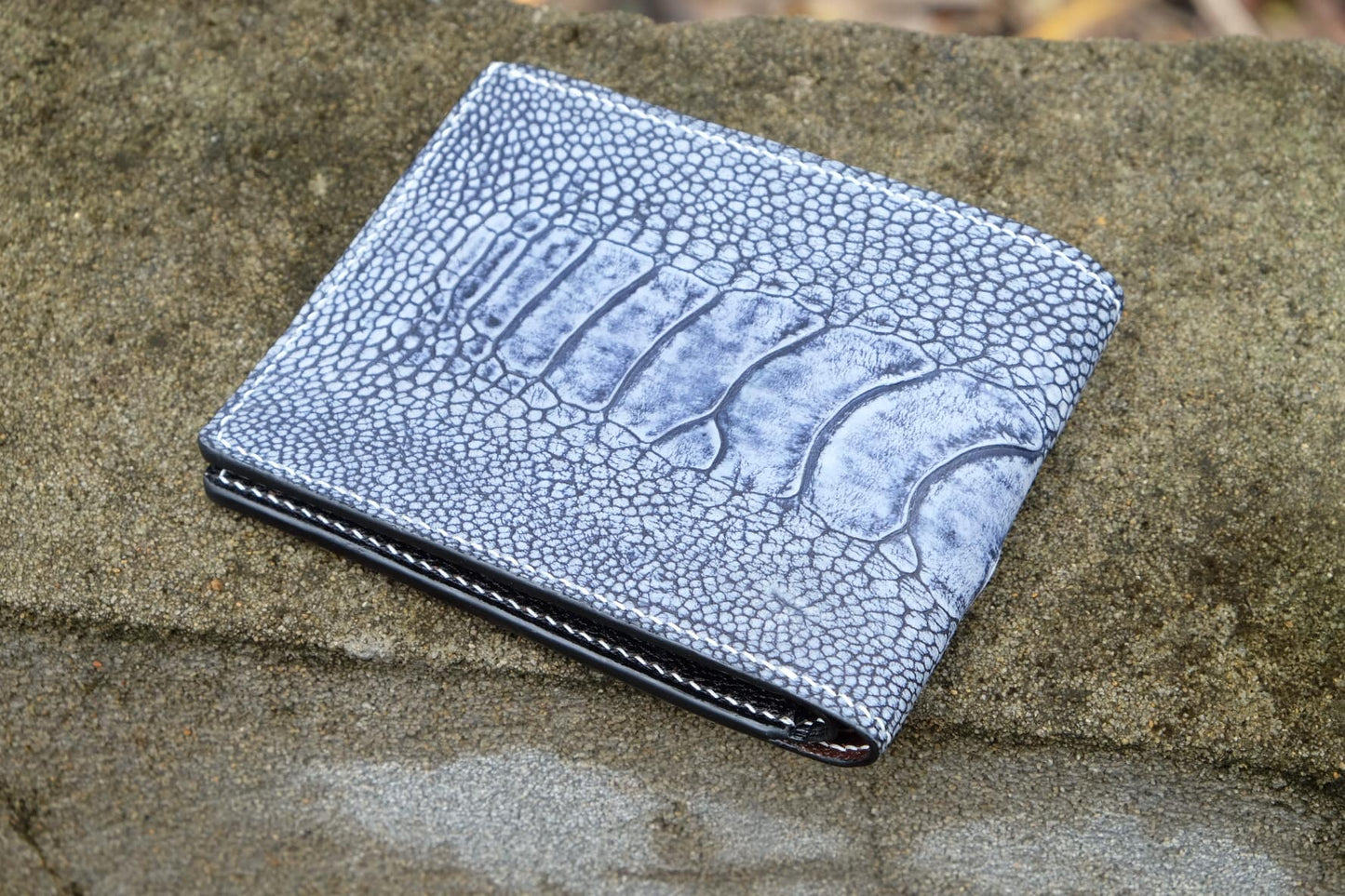 BESPOKE GENUINE GRAY OSTRICH BIFOLD MAN WALLET HDWA31