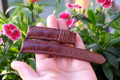 BESPOKE GENUINE BROWN OSTRICH LEG SKIN LEATHER STRAP HDOL16