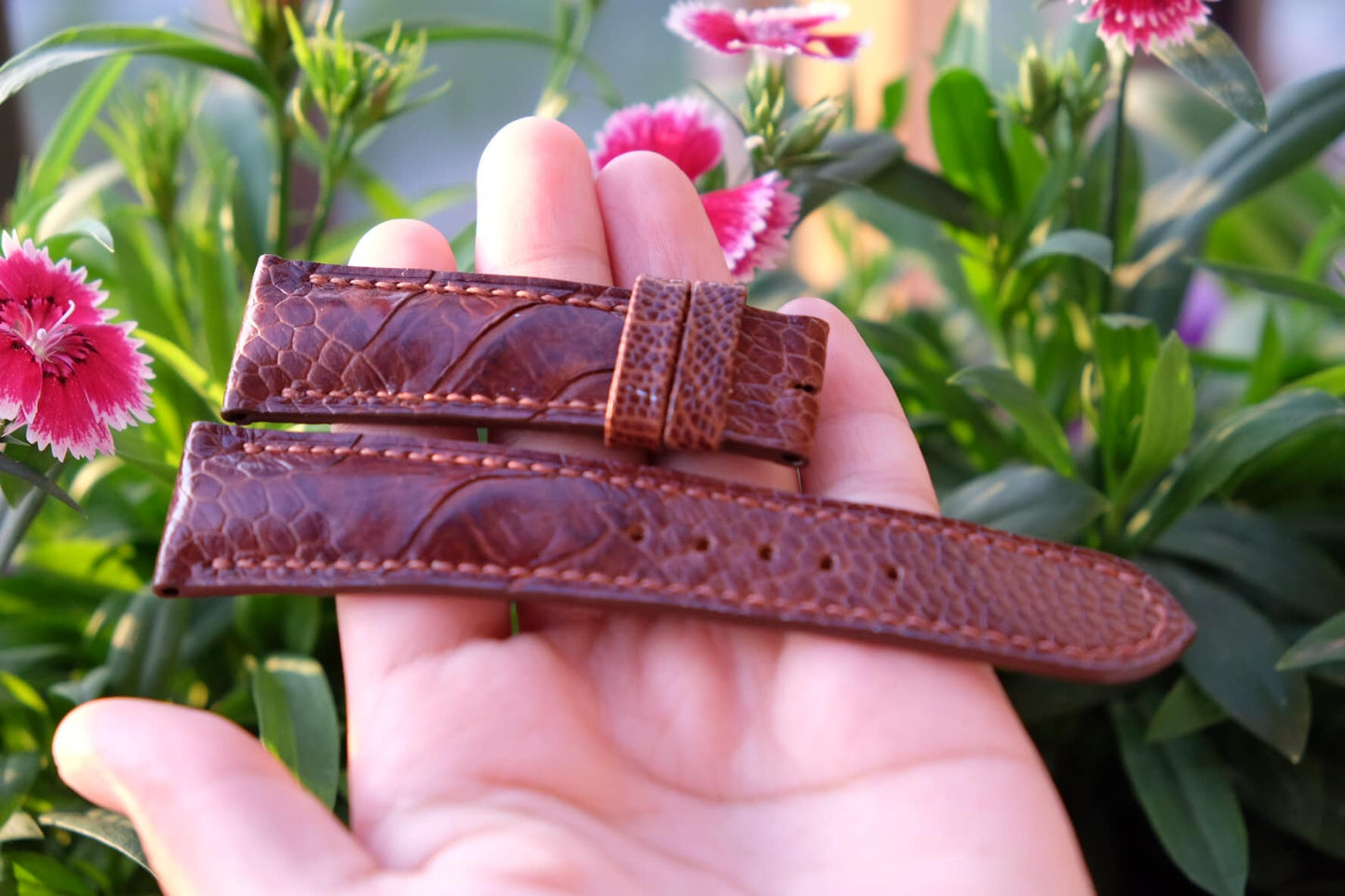 BESPOKE GENUINE BROWN OSTRICH LEG SKIN LEATHER STRAP HDOL16