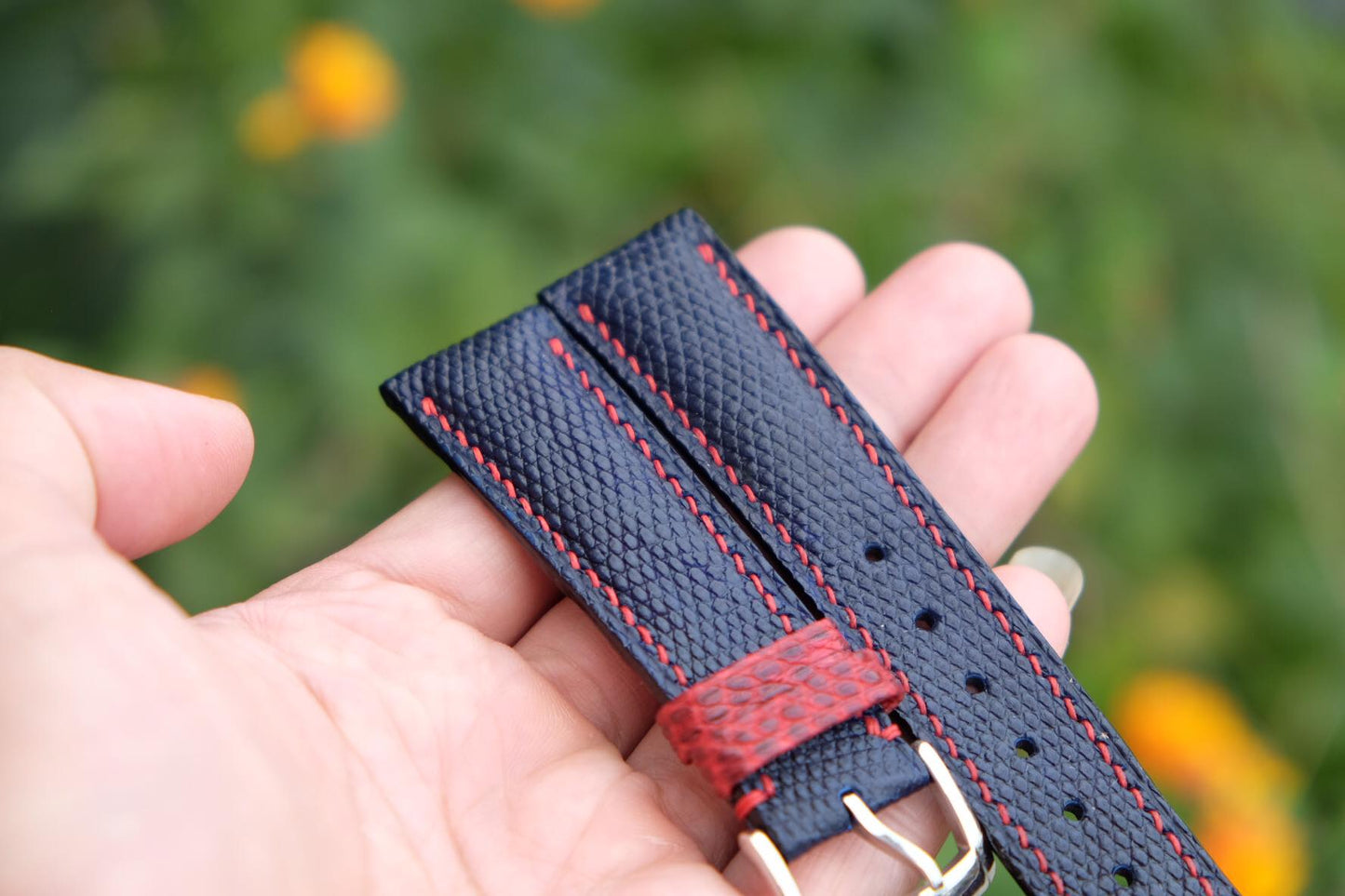 BESPOKE GENUINE DARK BLUE LIZARD SKIN LEATHER STRAP HDLZ04