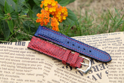 BESPOKE RED-BLUE GENUINE LIZARD LEATHER WATCH STRAP HDLZ16