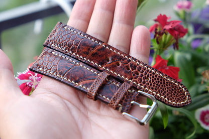 BESPOKE GENUINE BROWN OSTRICH LEG SKIN LEATHER STRAP HDOL12