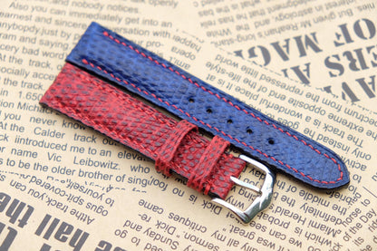 BESPOKE RED-BLUE GENUINE LIZARD LEATHER WATCH STRAP HDLZ16