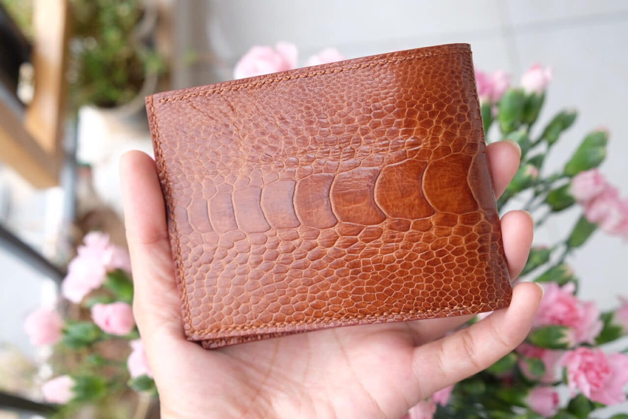 BESPOKE GENUINE BROWN OSTRICH BIFOLD MAN WALLET HDWA35