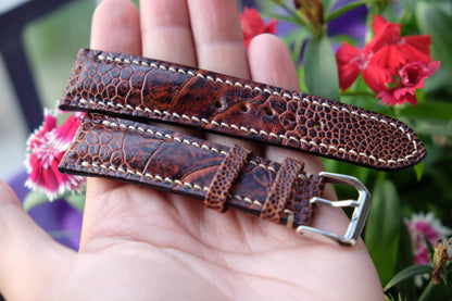 BESPOKE GENUINE BROWN OSTRICH LEG SKIN LEATHER STRAP HDOL12