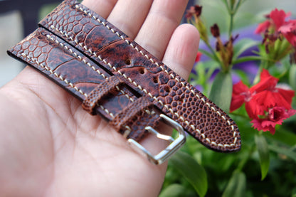 BESPOKE GENUINE BROWN OSTRICH LEG SKIN LEATHER STRAP HDOL12