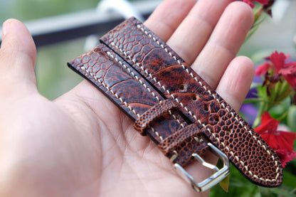 BESPOKE GENUINE BROWN OSTRICH LEG SKIN LEATHER STRAP HDOL12