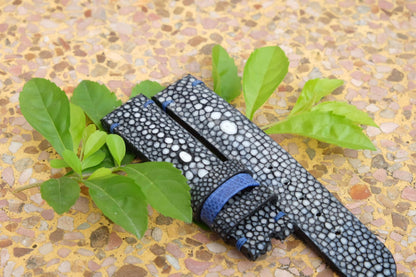 BESPOKE GENUINE DOUBLE PEARL BLACK STINGRAY LEATHER WATCH STRAP HDST12