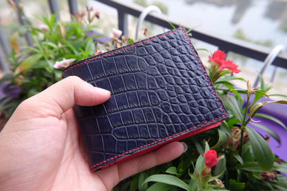 BESPOKE GENUINE DARK NAVY BLUE CROCODILE BIFOLD MAN WALLET HDWA13