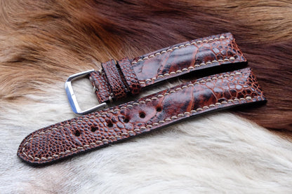 BESPOKE GENUINE BROWN OSTRICH LEG SKIN LEATHER STRAP HDOL05