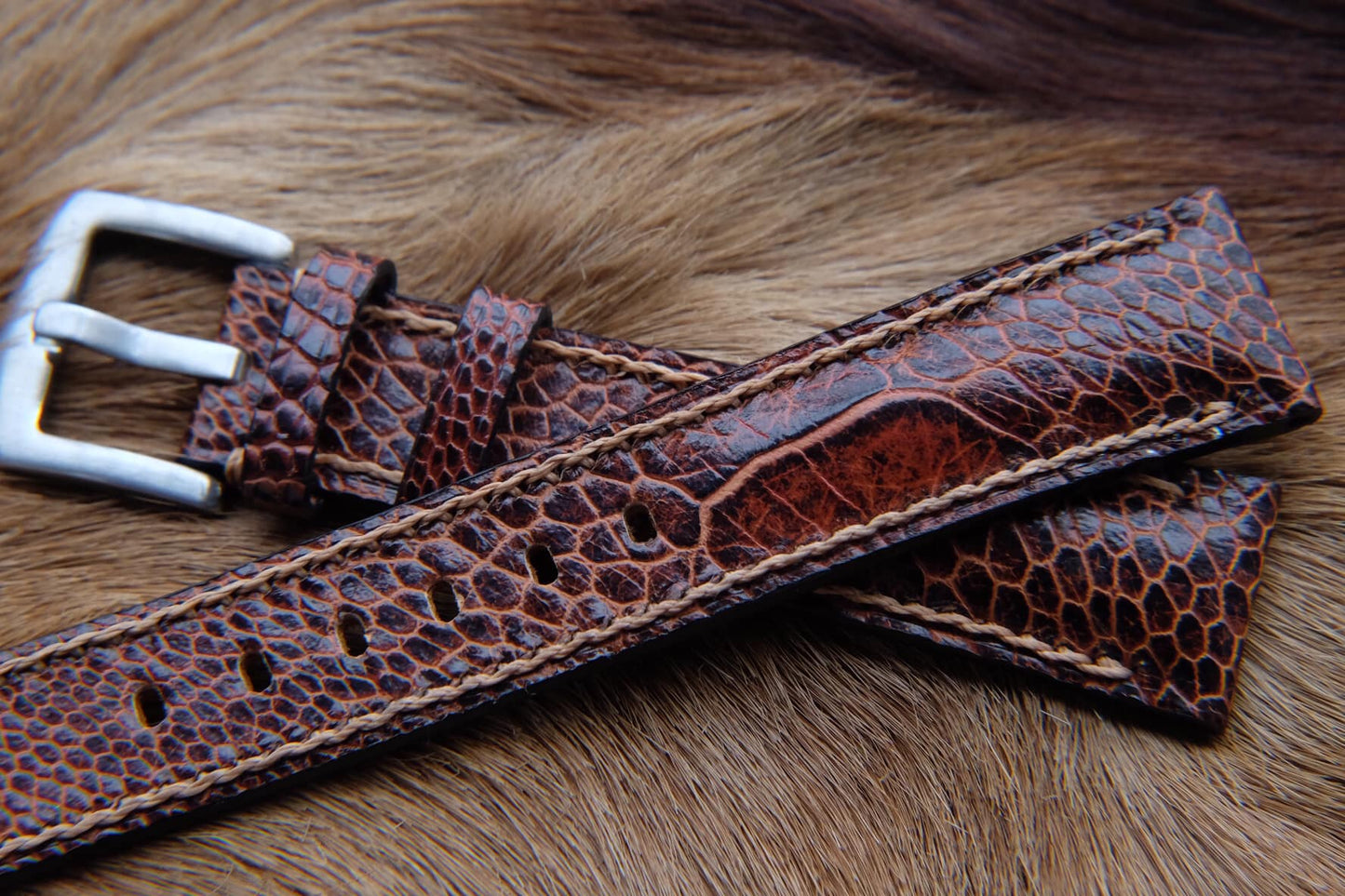 BESPOKE GENUINE BROWN OSTRICH LEG SKIN LEATHER STRAP HDOL05