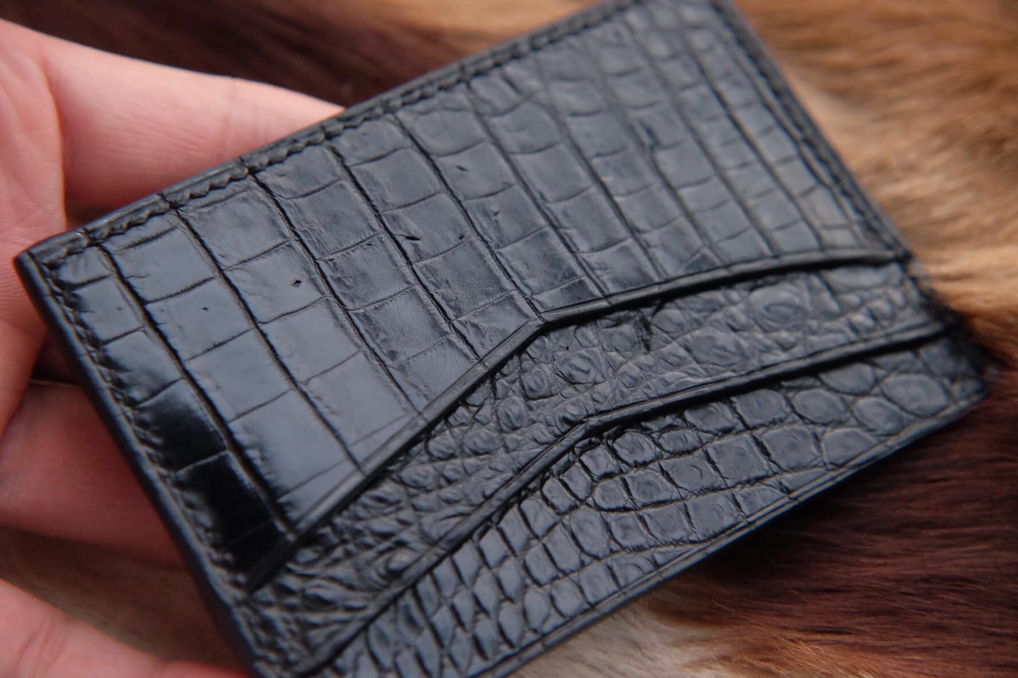 BESPOKE GENUINE NAVY BLACK CROCODILE CARD HOLDER WALLET HDWA37