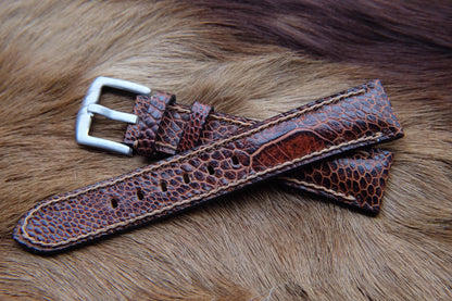 BESPOKE GENUINE BROWN OSTRICH LEG SKIN LEATHER STRAP HDOL05