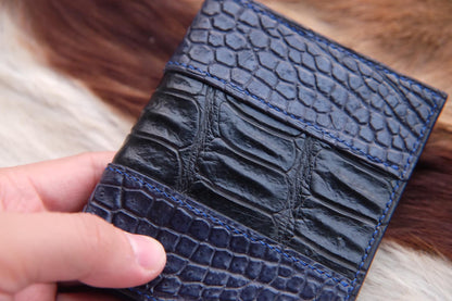 BESPOKE GENUINE NAVY BLUE CROCODILE BIFOLD MAN WALLET HDWA36