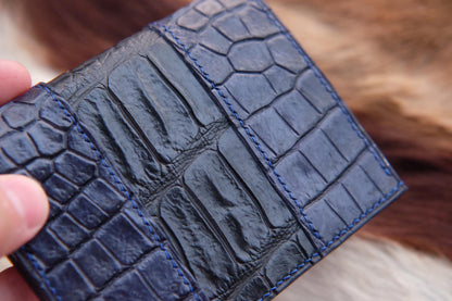 BESPOKE GENUINE NAVY BLUE CROCODILE BIFOLD MAN WALLET HDWA36