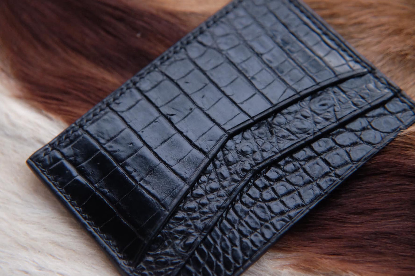 BESPOKE GENUINE NAVY BLACK CROCODILE CARD HOLDER WALLET HDWA37