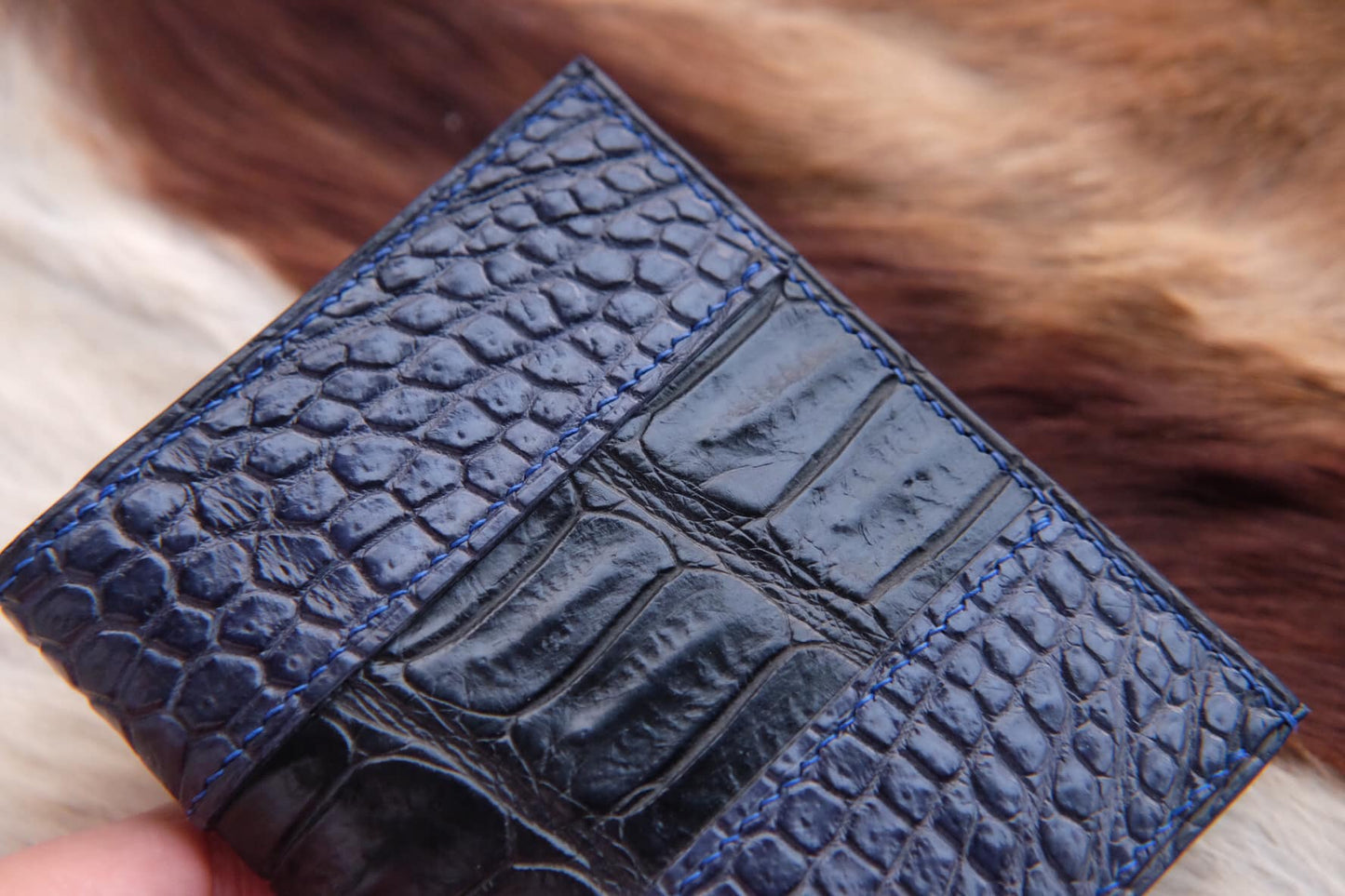 BESPOKE GENUINE NAVY BLUE CROCODILE BIFOLD MAN WALLET HDWA36