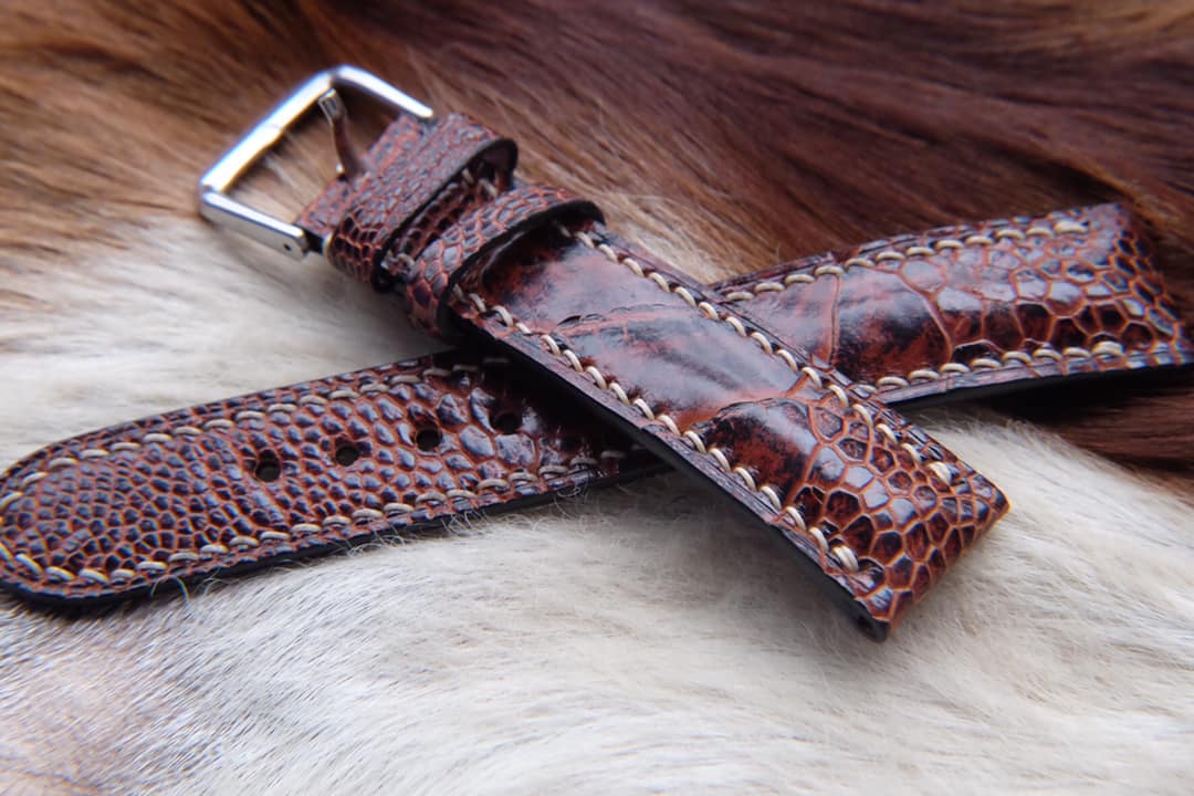 BESPOKE GENUINE BROWN OSTRICH LEG SKIN LEATHER STRAP HDOL05