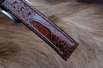 BESPOKE GENUINE BROWN OSTRICH LEG SKIN LEATHER STRAP HDOL05