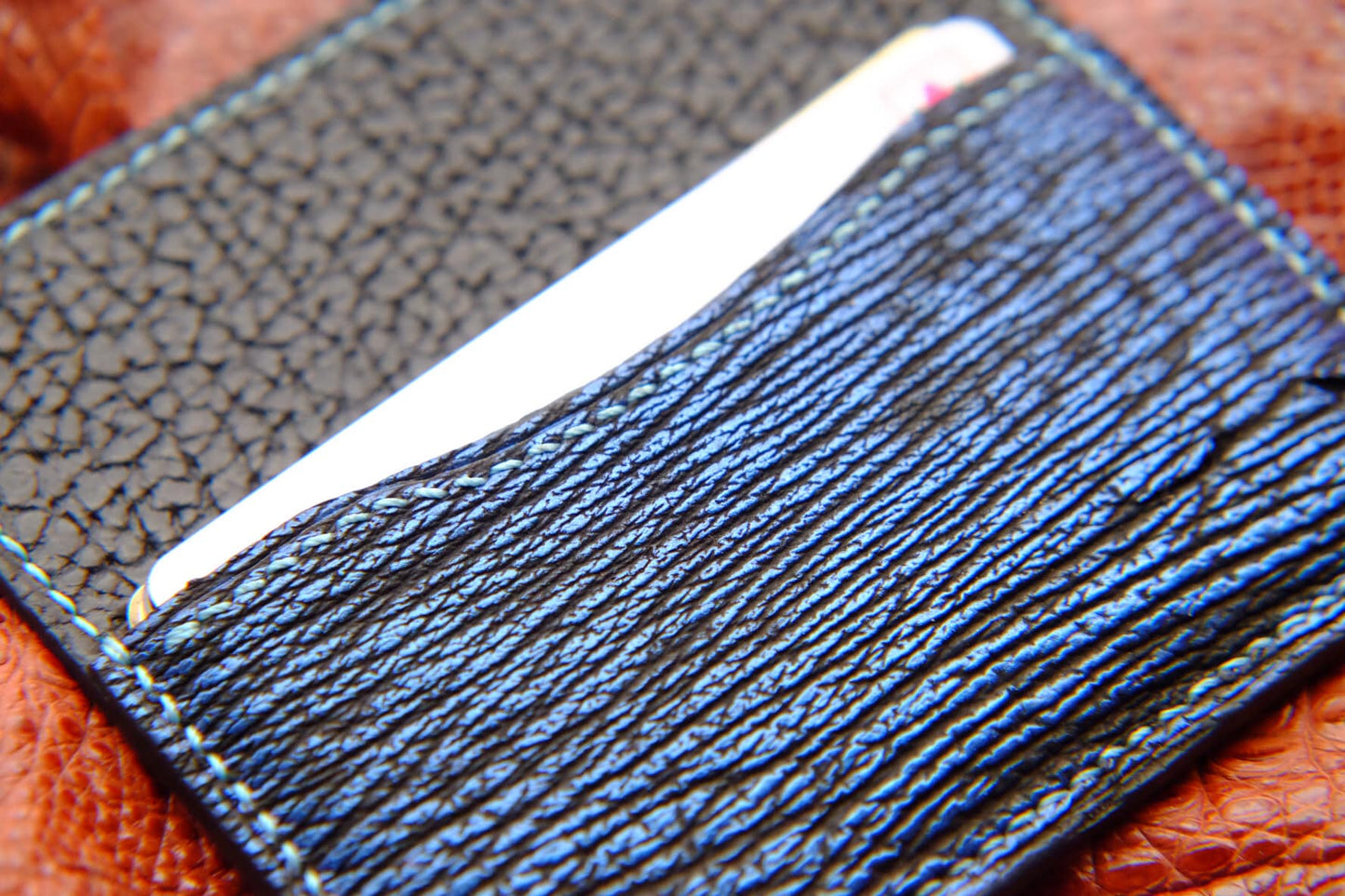 BESPOKE GENUINE NAVY BLUE SHARK CARD HOLDER WALLET HDWA38