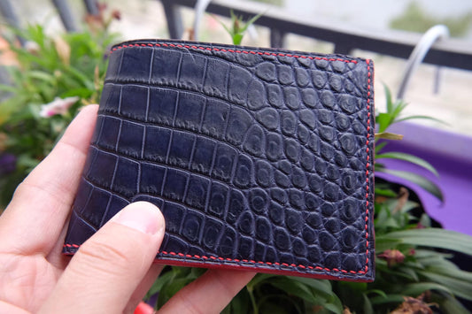 BESPOKE GENUINE DARK NAVY BLUE CROCODILE BIFOLD MAN WALLET HDWA13