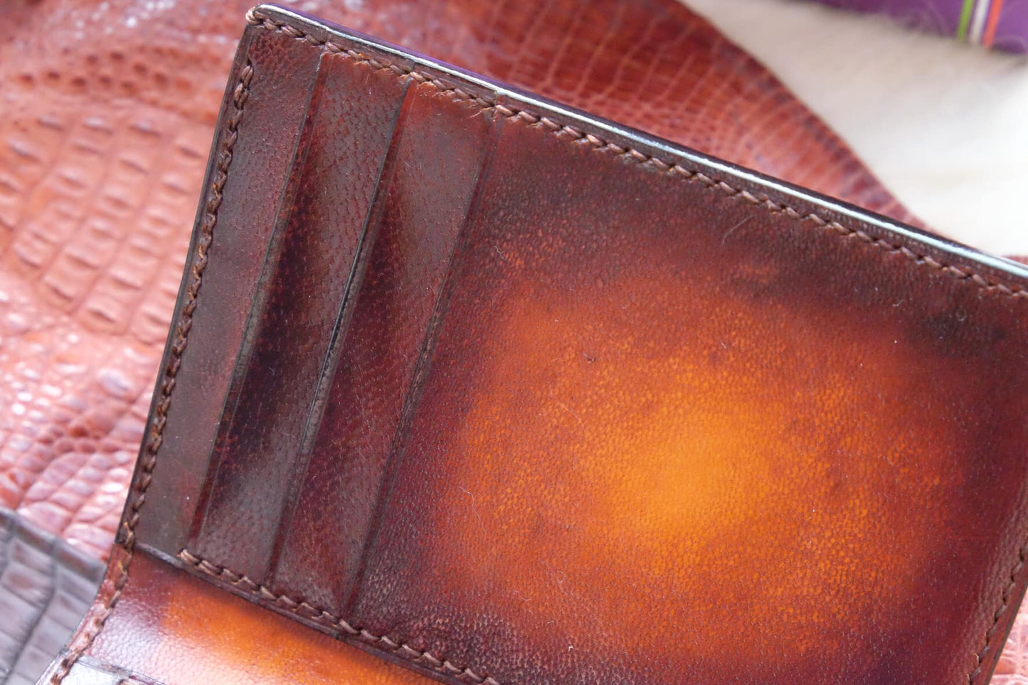 BESPOKE GENUINE BROWN PATINA COW LEATHER BIFOLD MAN WALLET HDWA15