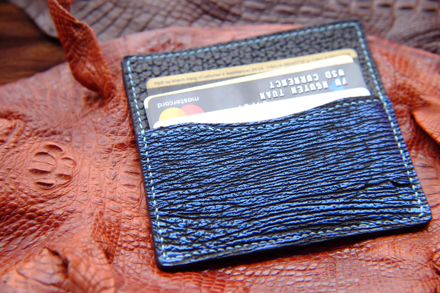 BESPOKE GENUINE NAVY BLUE SHARK CARD HOLDER WALLET HDWA38