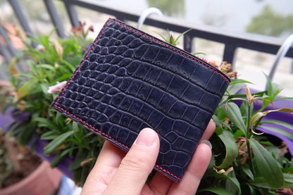 BESPOKE GENUINE DARK NAVY BLUE CROCODILE BIFOLD MAN WALLET HDWA13