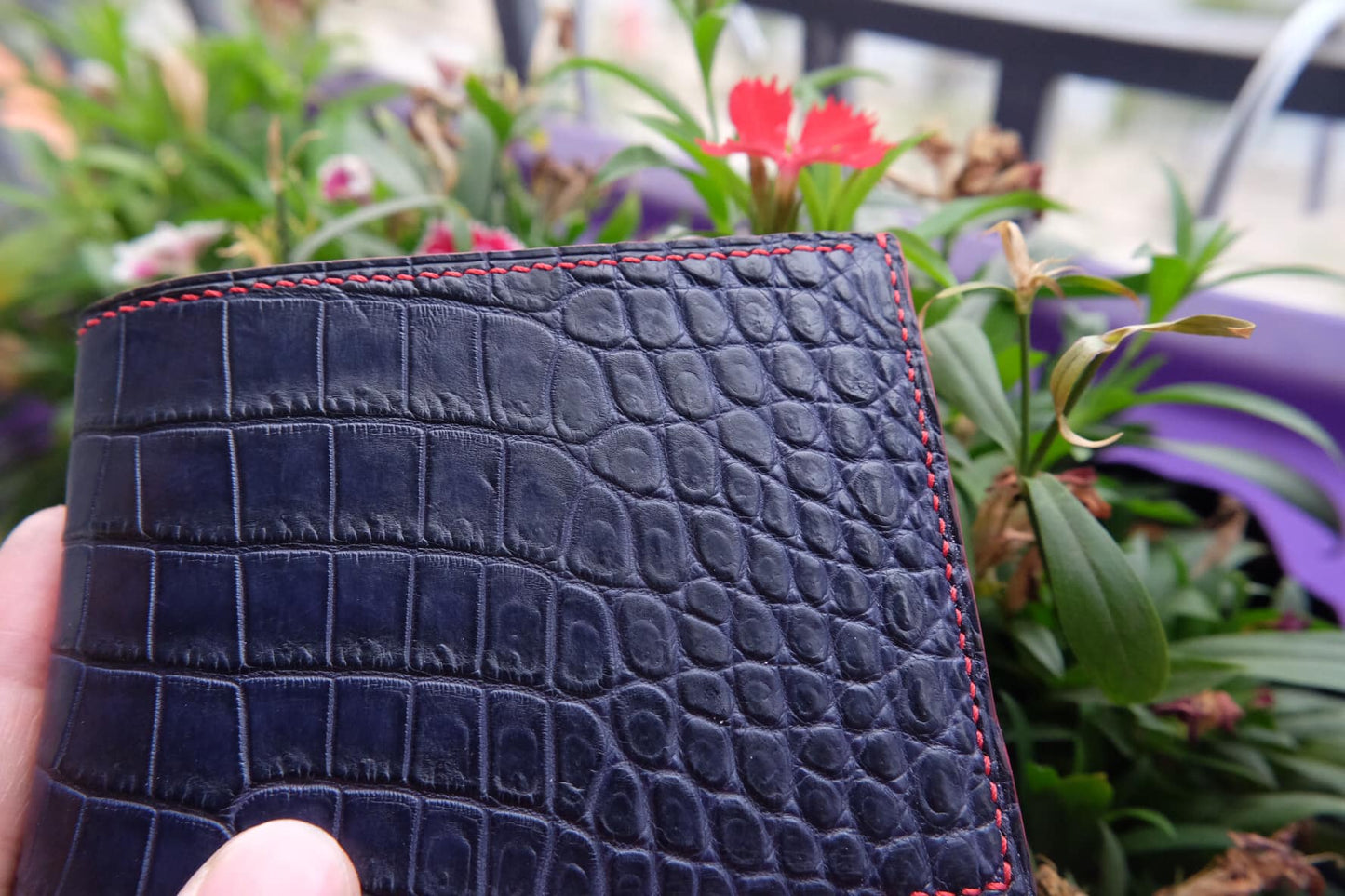 BESPOKE GENUINE DARK NAVY BLUE CROCODILE BIFOLD MAN WALLET HDWA13