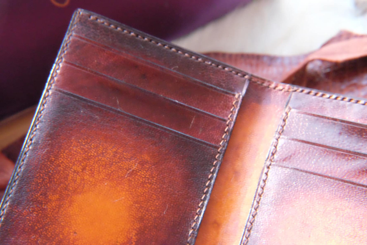 BESPOKE GENUINE BROWN PATINA COW LEATHER BIFOLD MAN WALLET HDWA15