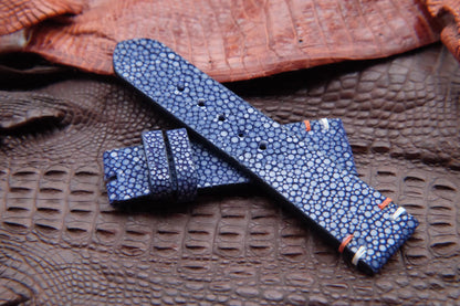 BESPOKE GENUINE NO PEARL BLUE STINGRAY LEATHER WATCH STRAP HDST11