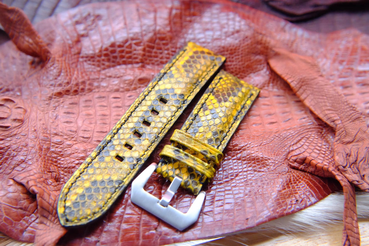 BESPOKE GENUINE YELLOW PYTHON SKIN LEATHER STRAP HDPS06