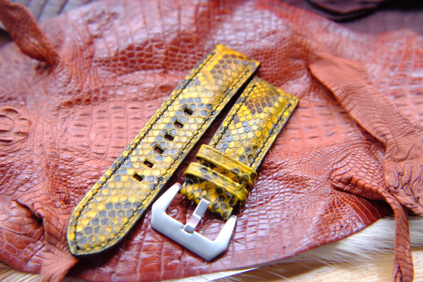 BESPOKE GENUINE YELLOW PYTHON SKIN LEATHER STRAP HDPS06