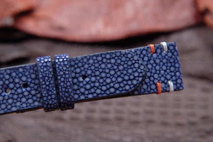 BESPOKE GENUINE NO PEARL BLUE STINGRAY LEATHER WATCH STRAP HDST11